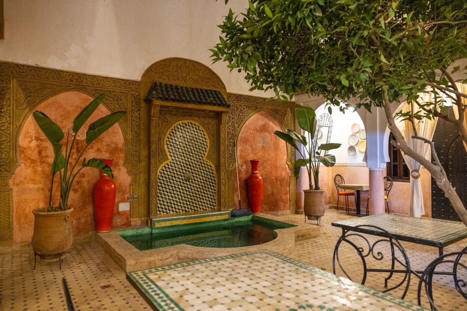 Moroccan lanterns at Riad Davina by night